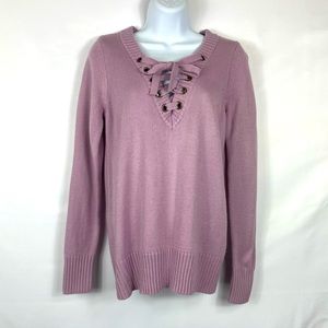 Soho NY & CO Purple Laced-Up Long Sleeve Sweater M